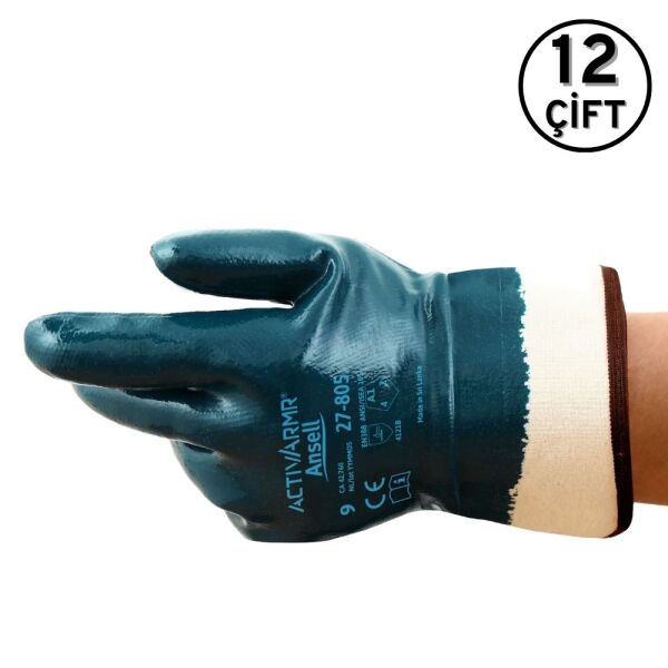 Ansell 27-805 Mekanik ve Yağ Tutmaz İş Eldiveni (12 Çift/24 Adet) - 1