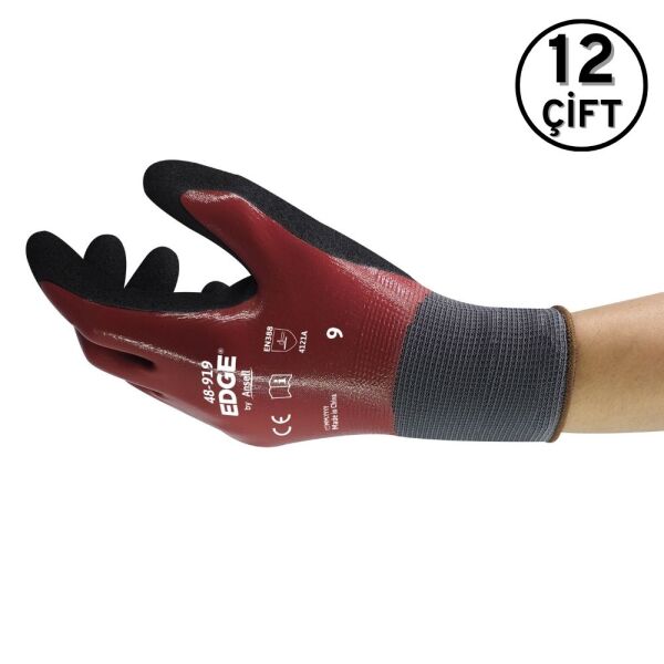 Ansell Edge 48-919 Yağ Dirençli Nitril İş Eldiveni (12 Çift/24 Adet) - 1