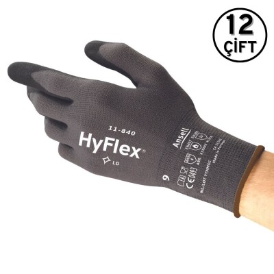 Ansell Hyflex 11-840 Köpük Nitril Genel Amaçlı İş Eldiveni (12 Çift/24 Adet) - 1