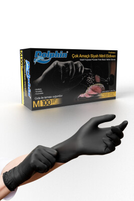 Dolphin Gıdaya Uygun Pudrasız Siyah Nitril Eldiven (100 Adet-Kutu) - 1