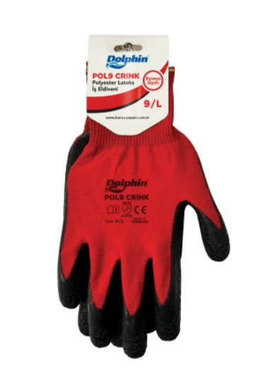 Dolphin POL9 Crink Kırmızı/Siyah Polyester Lateks İş Eldiveni - 2