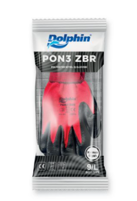 Dolphin PON3 Zebra Kırmızı/Siyah Nitril Polyester İş Eldiveni - 3
