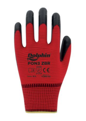 Dolphin PON3 Zebra Kırmızı/Siyah Nitril Polyester İş Eldiveni - 1