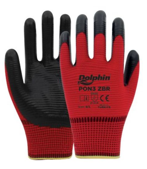 Dolphin PON3 Zebra Kırmızı/Siyah Nitril Polyester İş Eldiveni - 2