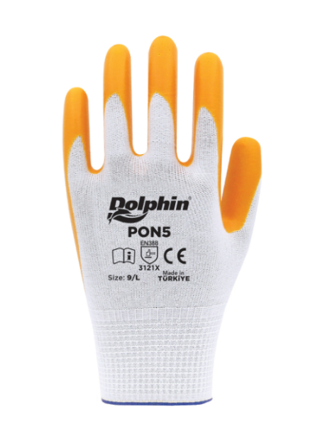 Dolphin PON5 Beyaz/Sarı Nitril Polyester İş Eldiveni - 1