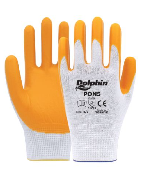 Dolphin PON5 Beyaz/Sarı Nitril Polyester İş Eldiveni - 2