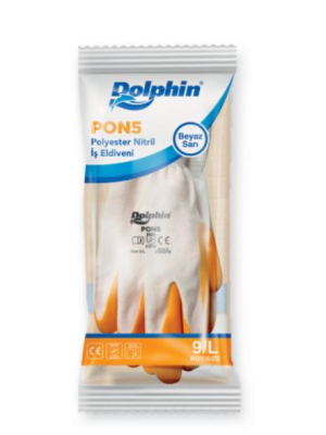 Dolphin PON5 Beyaz/Sarı Nitril Polyester İş Eldiveni - 3