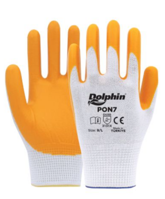Dolphin PON7 Beyaz/Sarı Nitril Polyester Montaj İş Eldiveni (12 Adet) - 2