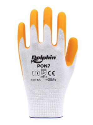 Dolphin PON7 Beyaz/Sarı Nitril Polyester Montaj İş Eldiveni (12 Adet) - Dolphin