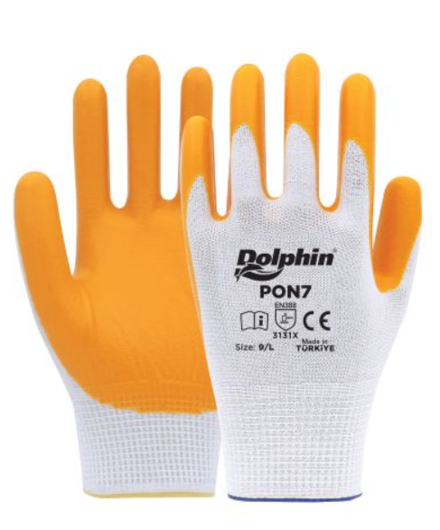 Dolphin PON7 Beyaz/Sarı Nitril Polyester Montaj İş Eldiveni (12 Adet) - 2
