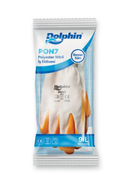 Dolphin PON7 Beyaz/Sarı Nitril Polyester Montaj İş Eldiveni (1 Çift) - 3