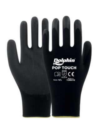Dolphin Pop Touch Siyah Polyester Poliüretan Montaj İş Eldiveni (12 Adet) - Dolphin (1)