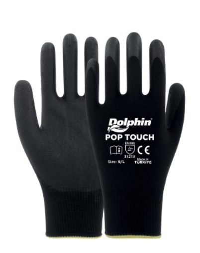 Dolphin Pop Touch Siyah Polyester Poliüretan Montaj İş Eldiveni (1 Çift) - 2