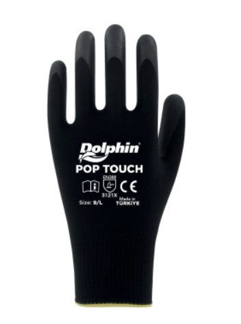 Dolphin Pop Touch Siyah Polyester Poliüretan Montaj İş Eldiveni (1 Çift) - 1