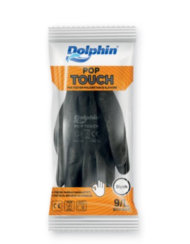 Dolphin Pop Touch Siyah Polyester Poliüretan Montaj İş Eldiveni (1 Çift) - 3