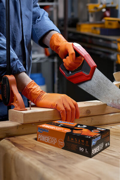 Dolphin PowerGrip Ekstra Kalın Turuncu Nitril Eldiven (50 Adet/Kutu) - 3