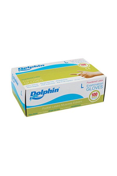 Dolphin Pudralı Beyaz Lateks Eldiven (100 Adet/Kutu) - 2