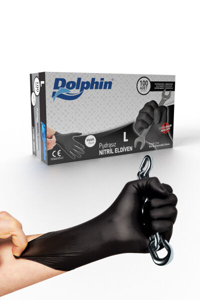 Dolphin Pudrasız Ekstra Kalın Siyah Nitril Eldiven (100 Adet-Kutu) - 1