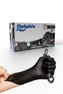 Dolphin Pudrasız Ekstra Kalın Siyah Nitril Eldiven (100 Adet-Kutu) - 1
