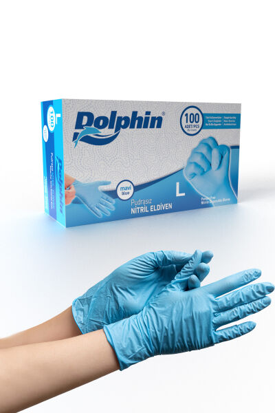 Dolphin Pudrasız Mavi Nitril Eldiven (100 Adet-Kutu) - 1
