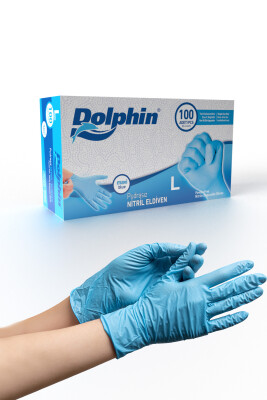 Dolphin Pudrasız Mavi Nitril Eldiven (100 Adet-Kutu) - 1